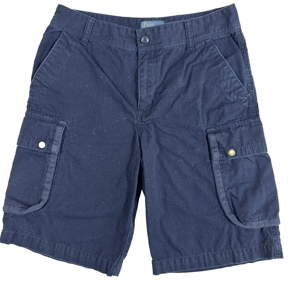 Polo Ralph Lauren Cargo Shorts Boys 14 Navy Blue Pockets Casual‎ Cotton
